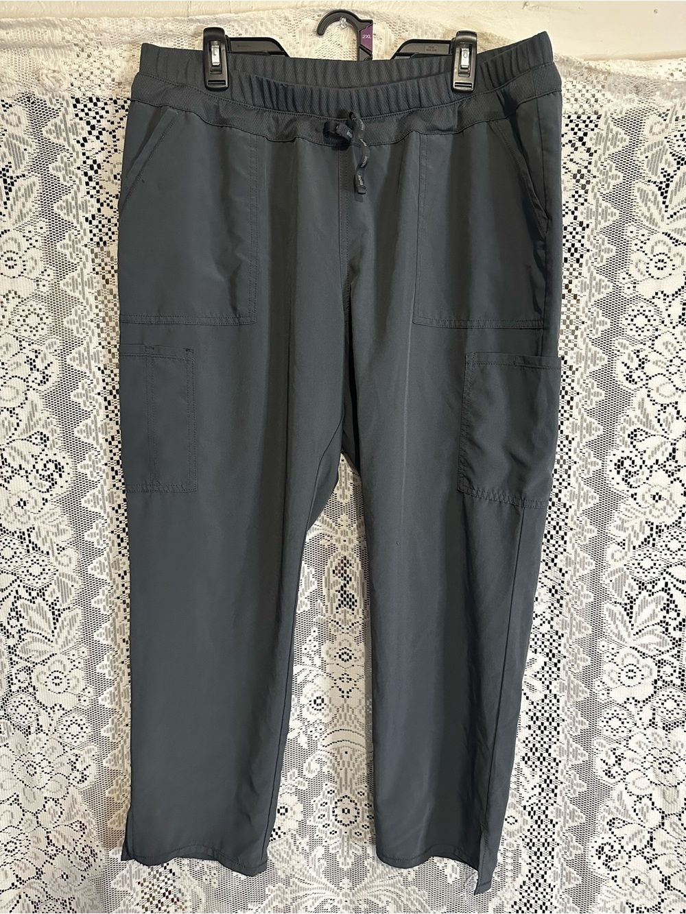 Men's Dark Gray Drawstring Cargo Scrub Pants